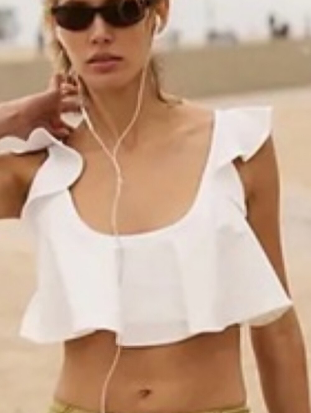 Free People White Ruffle Flutter Crop Top